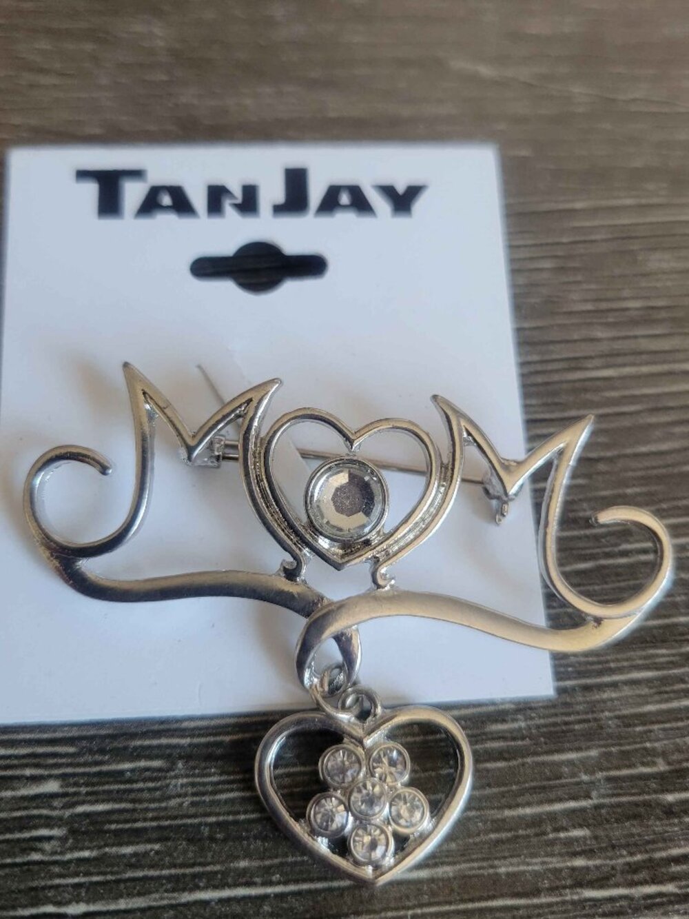 TAN JAY silver-tone crystal mom pin